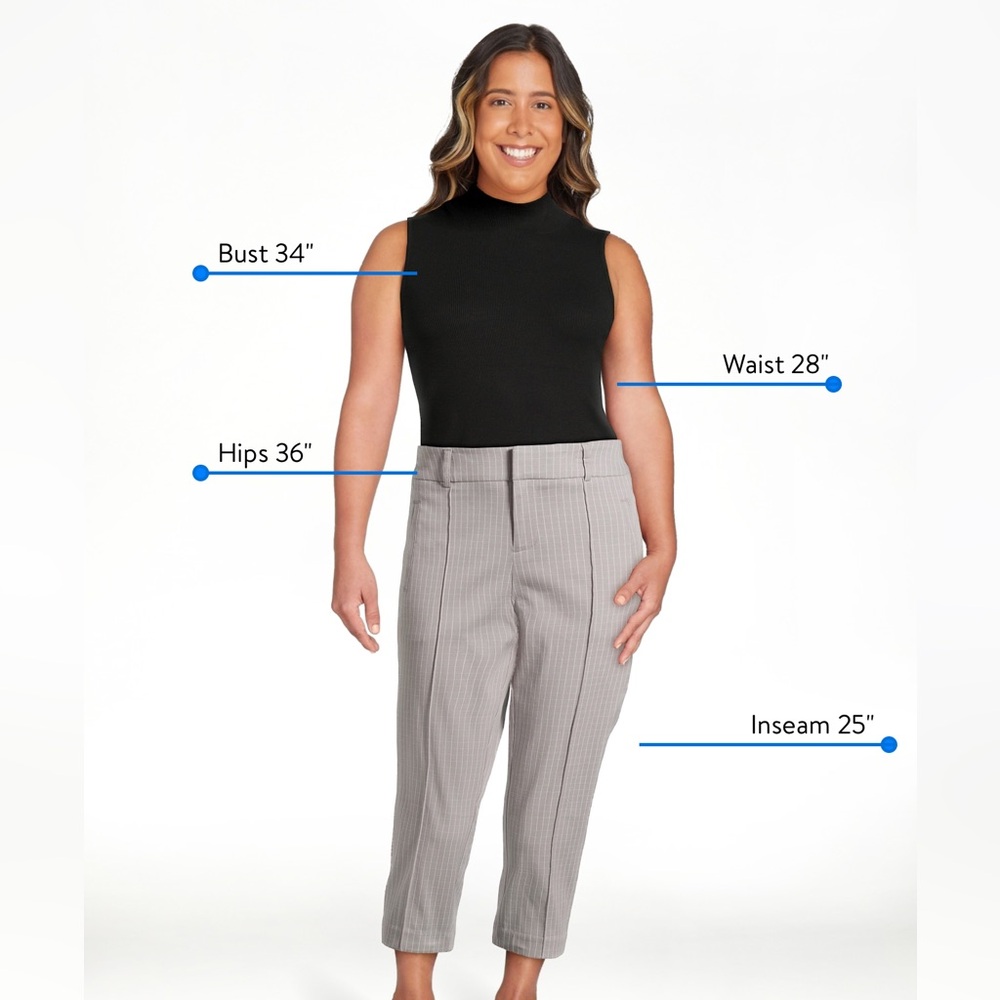 Time and Tru Women’s Mid Rise Stretch 21” Inseam Grey Check Capri Pants NWT - Picture 3 of 6